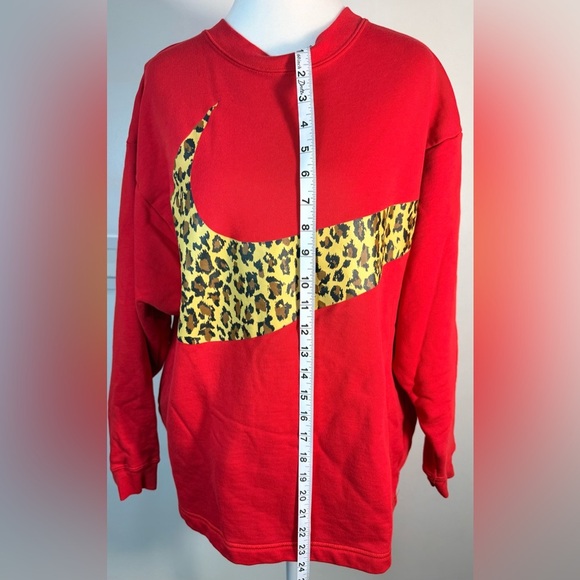 Nike Women's Red Sweatshirt with Leopard Swoosh - Picture 5 of 12
